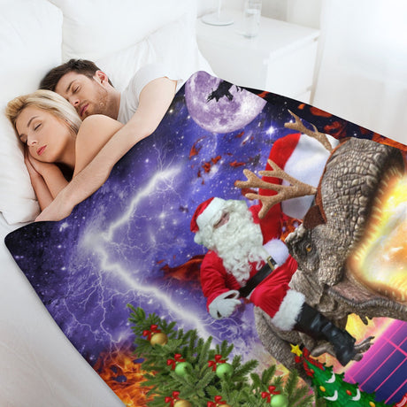 Santa Dinosaur Christmas Throw Blanket – Holiday Gift