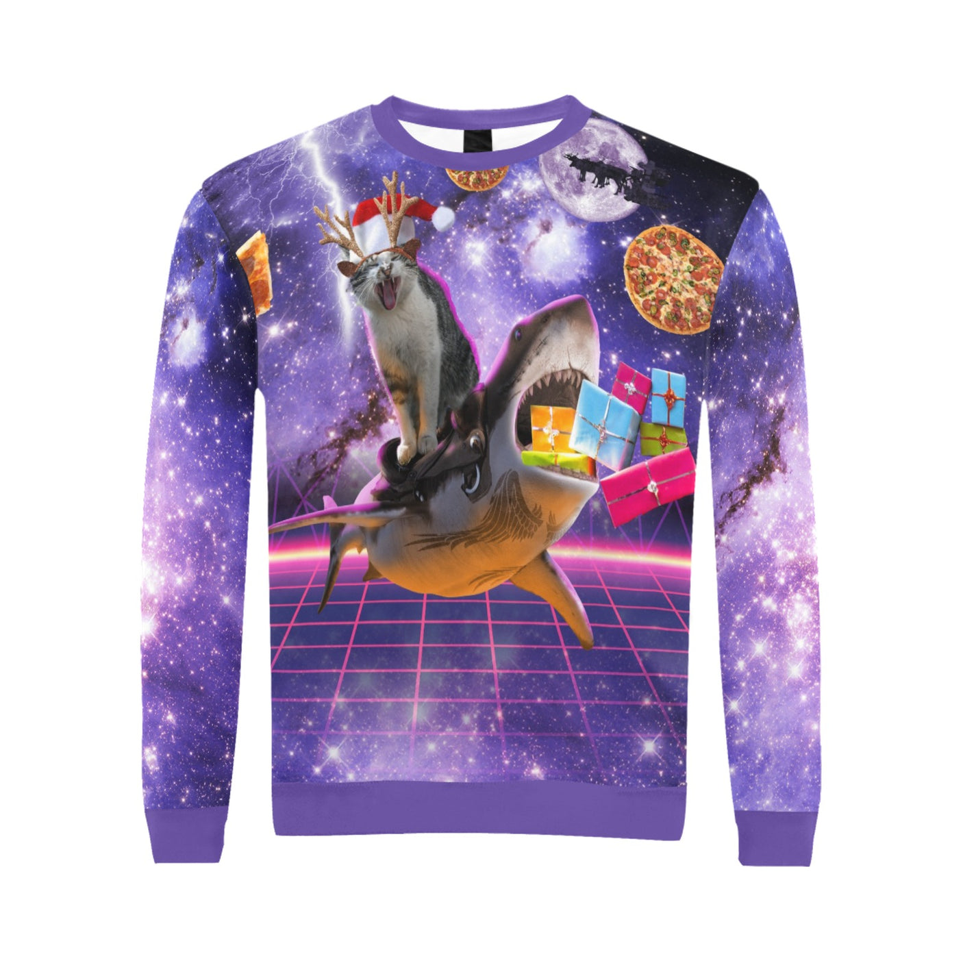 Cat Riding Shark Ugly Christmas Sweater