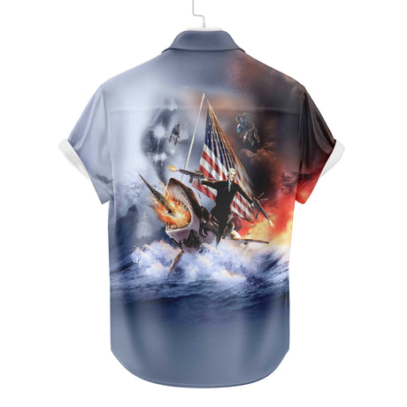 Thomas Jefferson Hawaiihemd mit Hai-Motiv | Button-Up-Down-Hemd