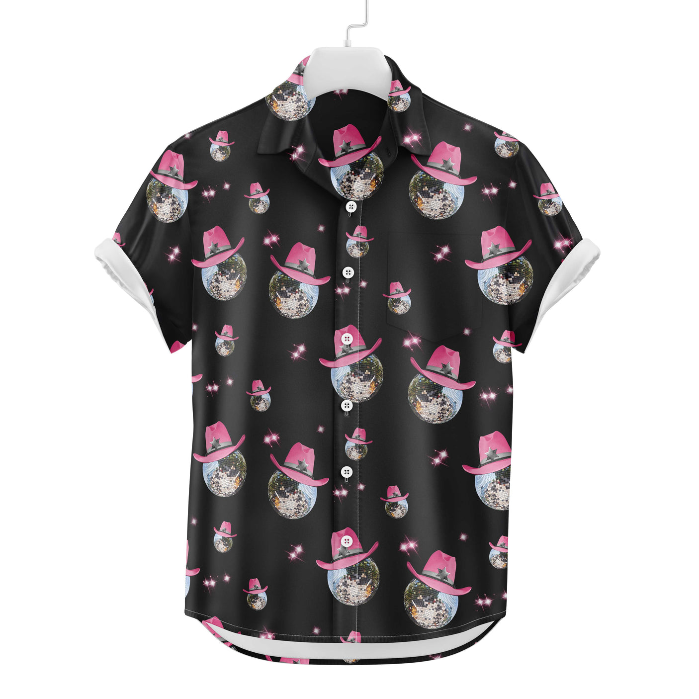 Disco Ball Pink Cowboy Hat Hawaiian Shirt | Button Up Down Shirt