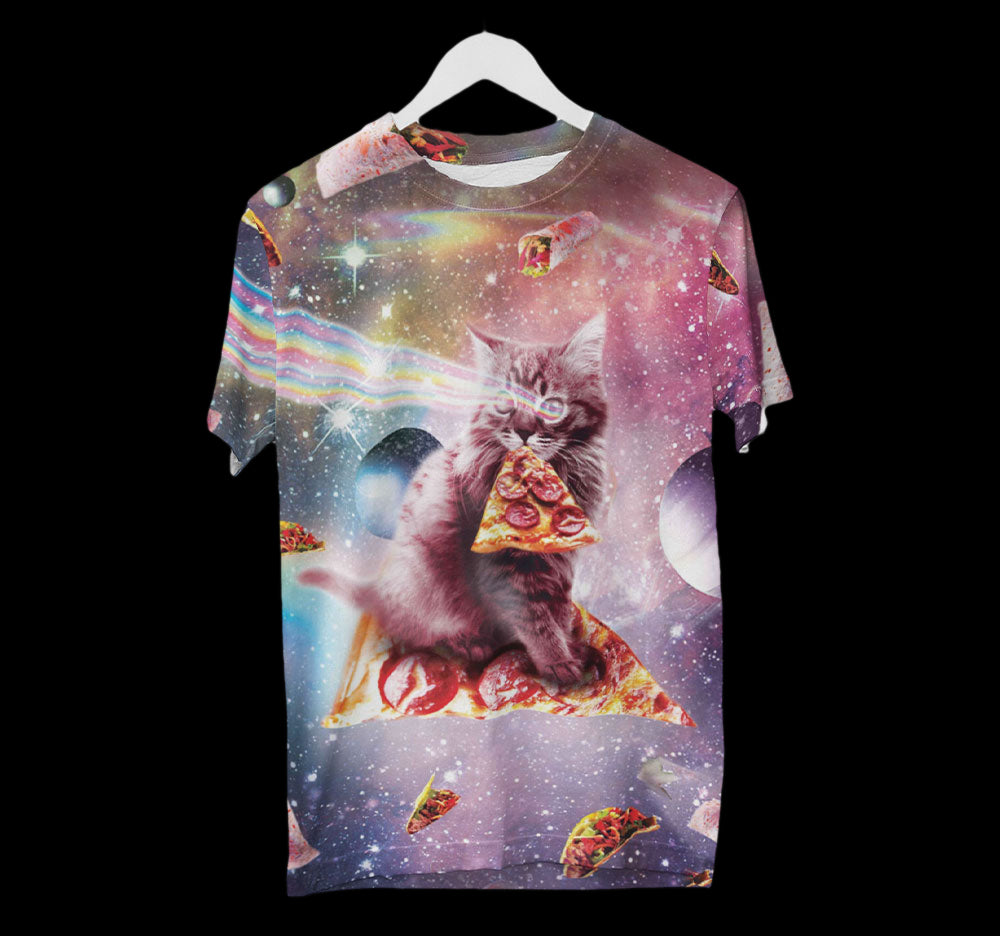 Space Cat Pizza Shirt | AOP 3D T-Shirts