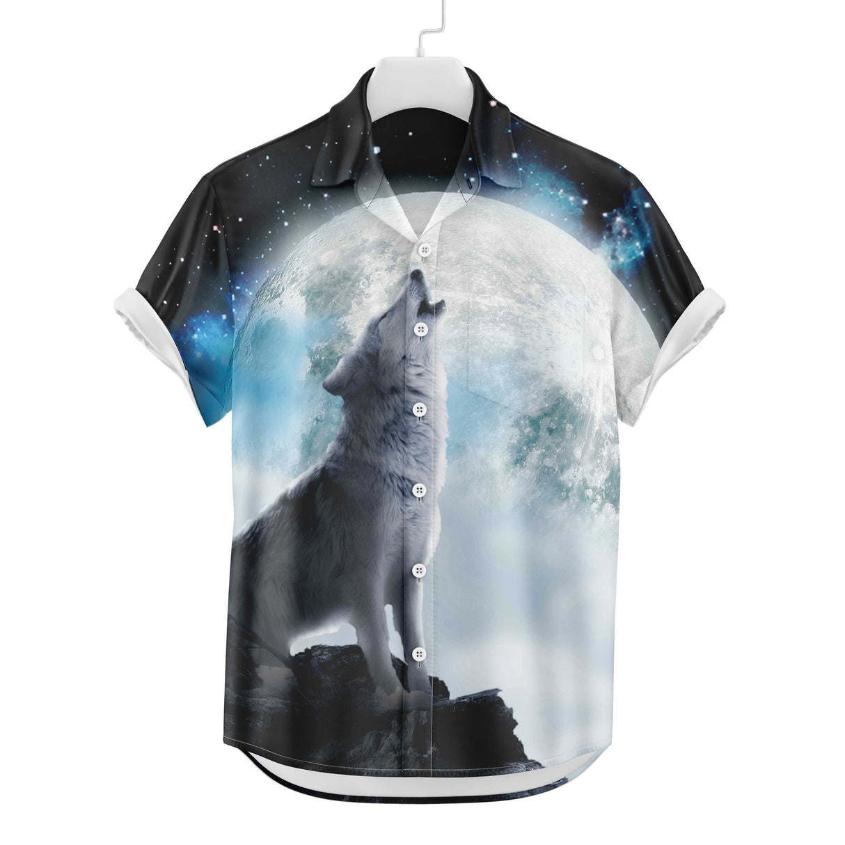 Loup hurlant à la lune Chemise hawaïenne | Chemise boutonnée