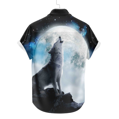 Wolf heult den Mond an Hawaiihemd | Button Up Down Hemd