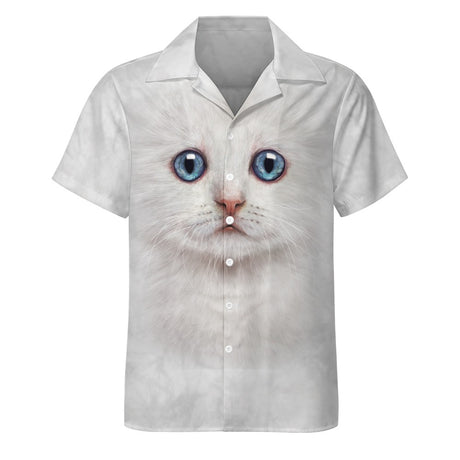 White Kitten Face Hawaiian Shirt | Button Up Down Shirt