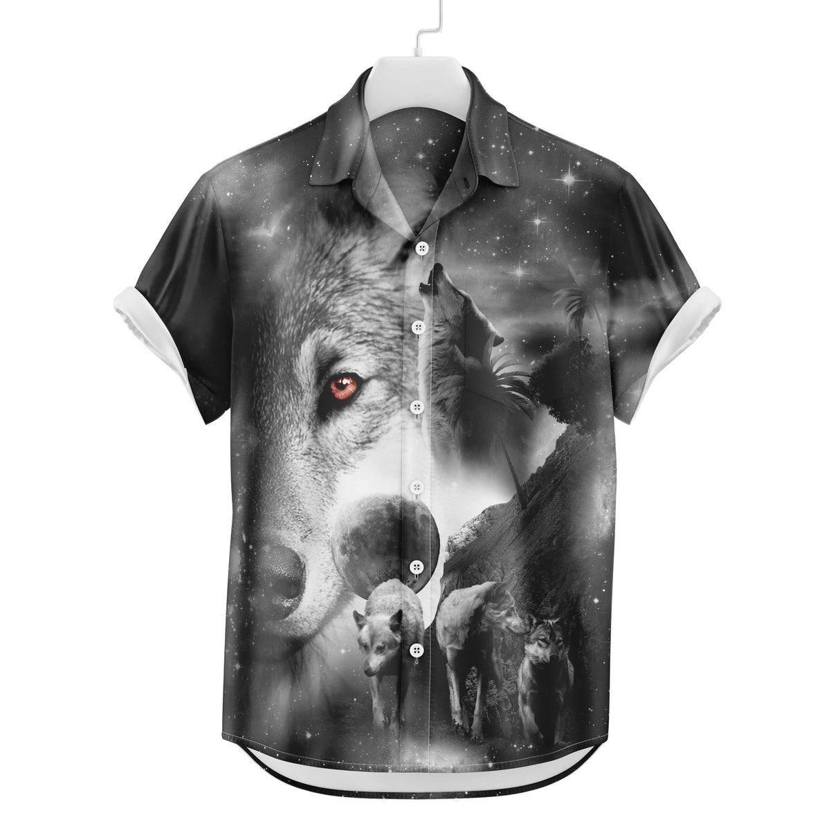 Wolf heult den Mond an Hawaiihemd | Button Up Down Hemd