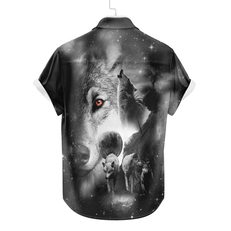 Wolf Howling at Moon Hawaiian Shirt | Button Up Down Shirt