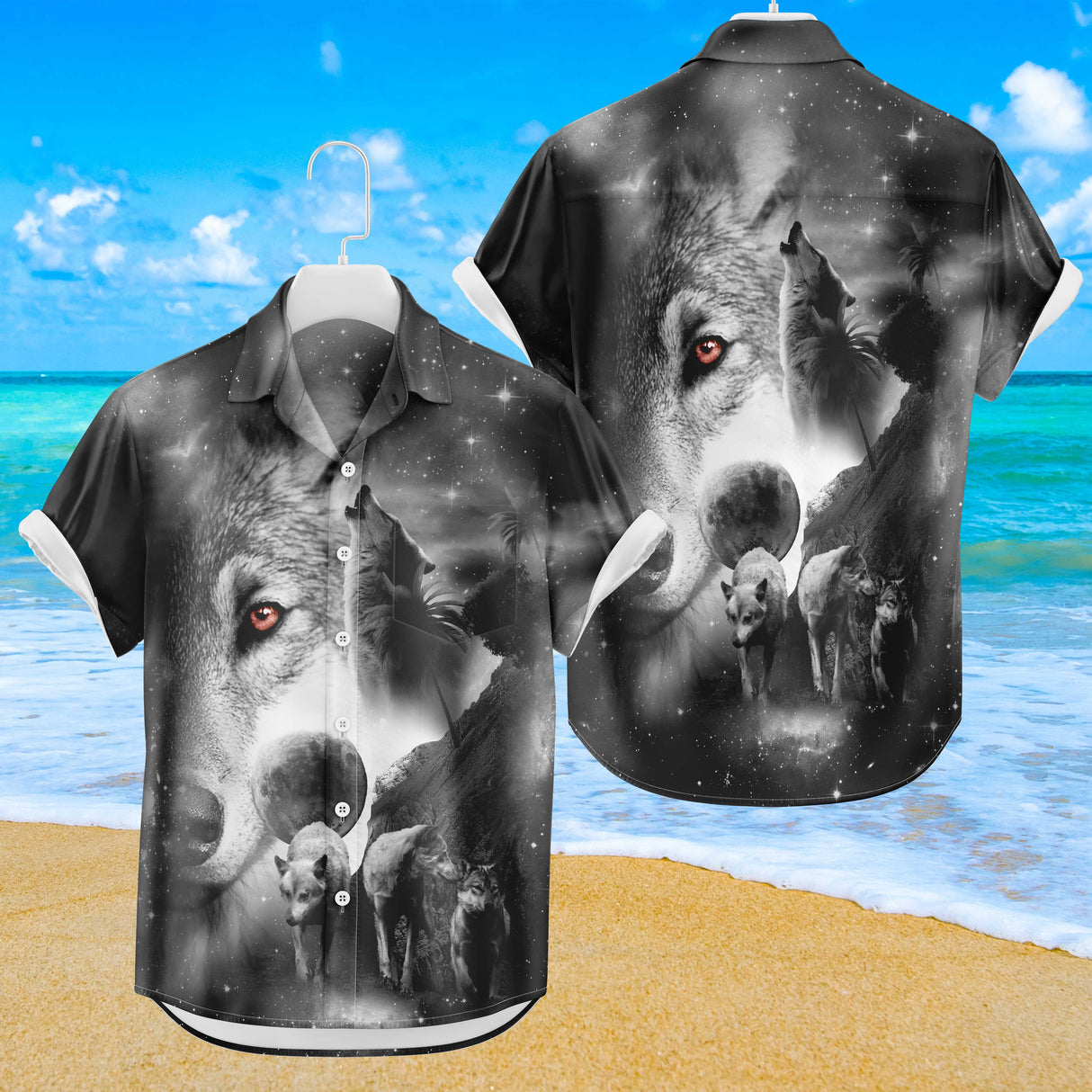 Wolf heult den Mond an Hawaiihemd | Button Up Down Hemd