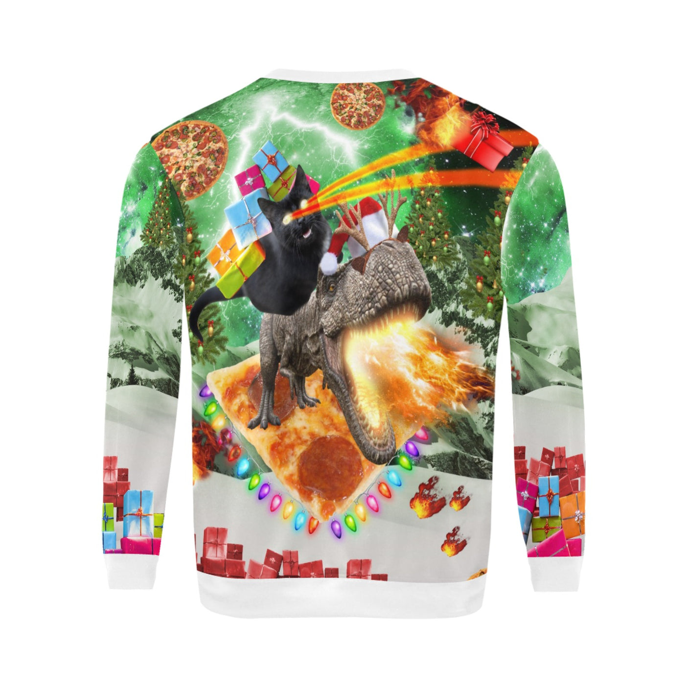 Cat Riding Dinosaur Ugly Christmas Sweater