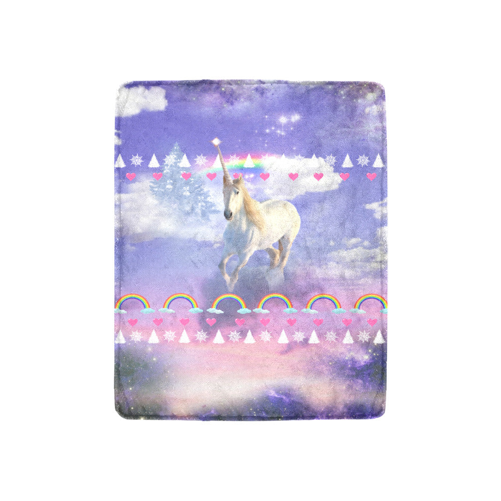 Rainbow Unicorn Christmas Throw Blanket