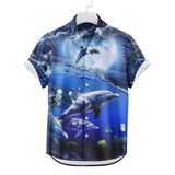 Hawaiihemd mit Mond-Delfin-Motiv | Button-Up-Down-Hemd