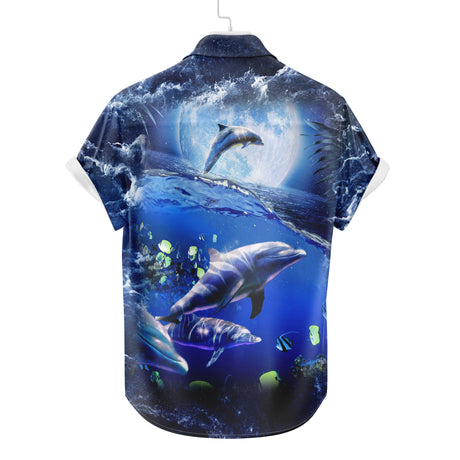 Moon Dolphin Hawaiian Shirt | Button Up Down Shirt