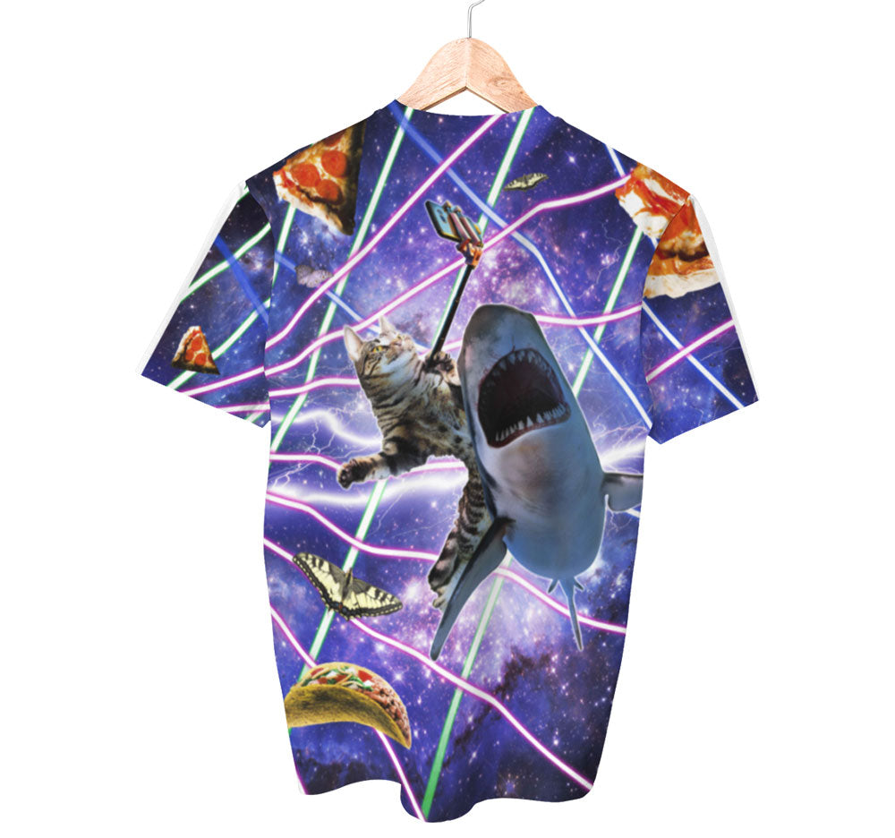 Laser Cat Riding Shark Shirt | AOP 3D Tee Shirts