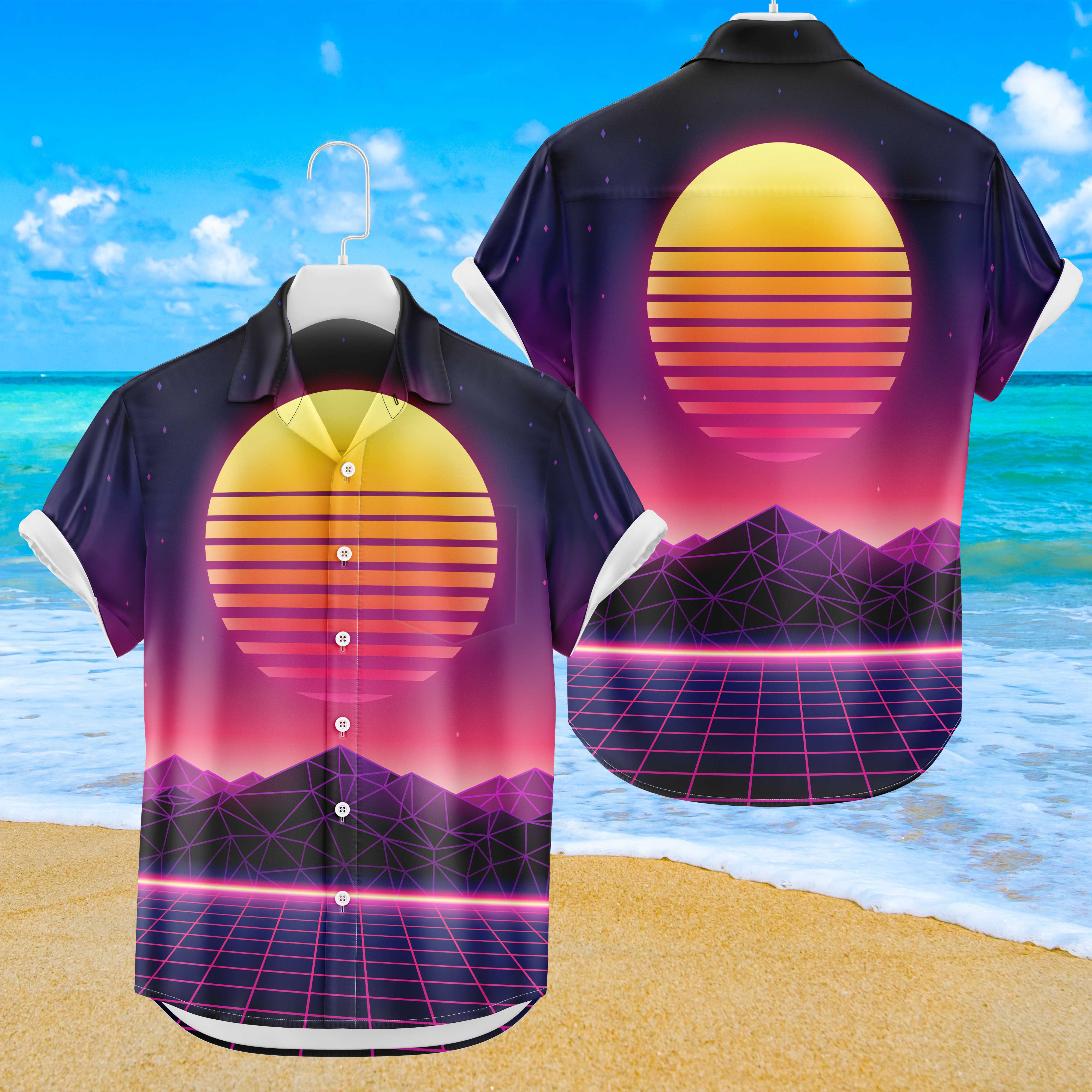 Synthwave Sunset Hawaiian Shirt | Button Up Down Shirt | Ran