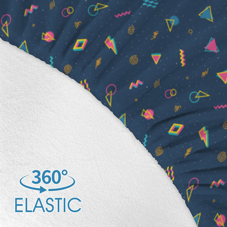 Retro 80s Twin Fitted Sheet – Geometric Bedding, 39 x 75 x 15 in