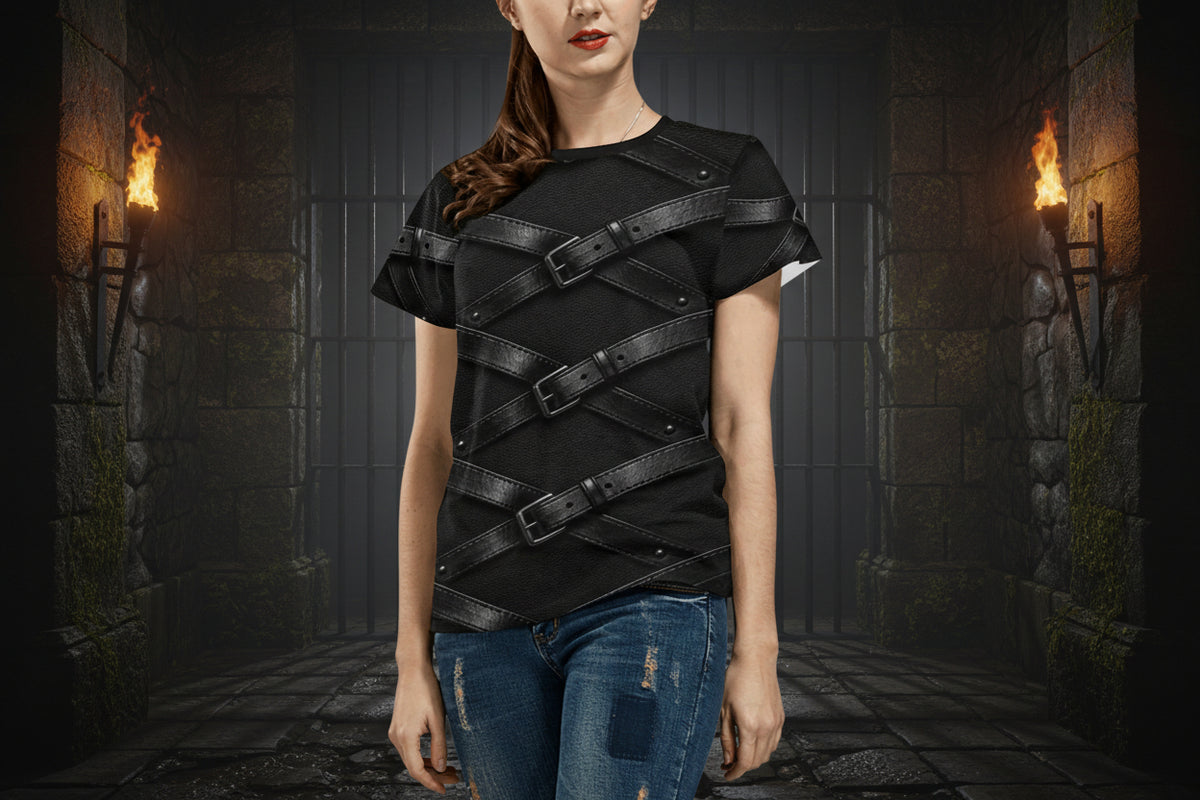 Belt Straps on Black Gothic Costume Shirt for Women
