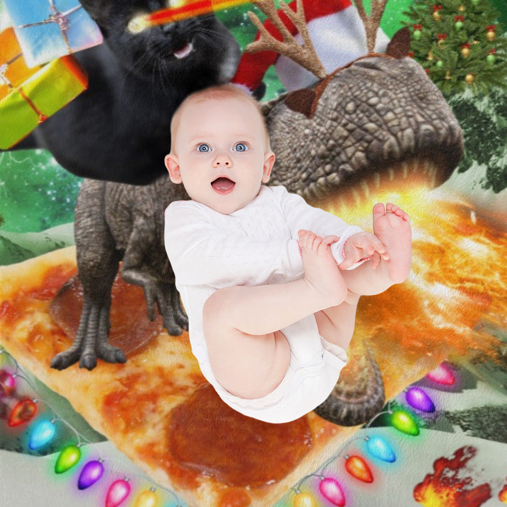 Cat Dinosaur Christmas Throw Blanket