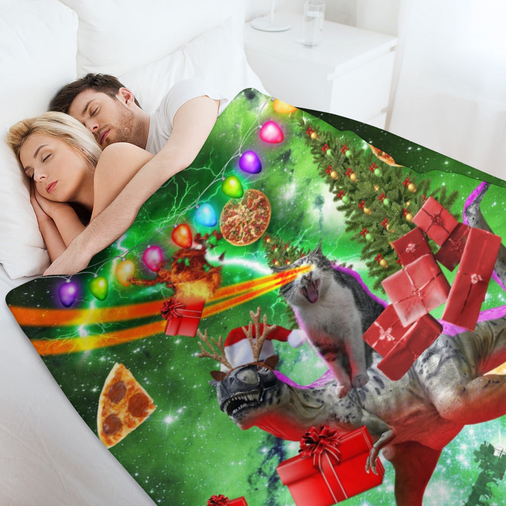Cat Dinosaur Christmas Throw Blanket