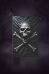 Screaming skull pressing through a black pirate flag on garden flags, product view 3