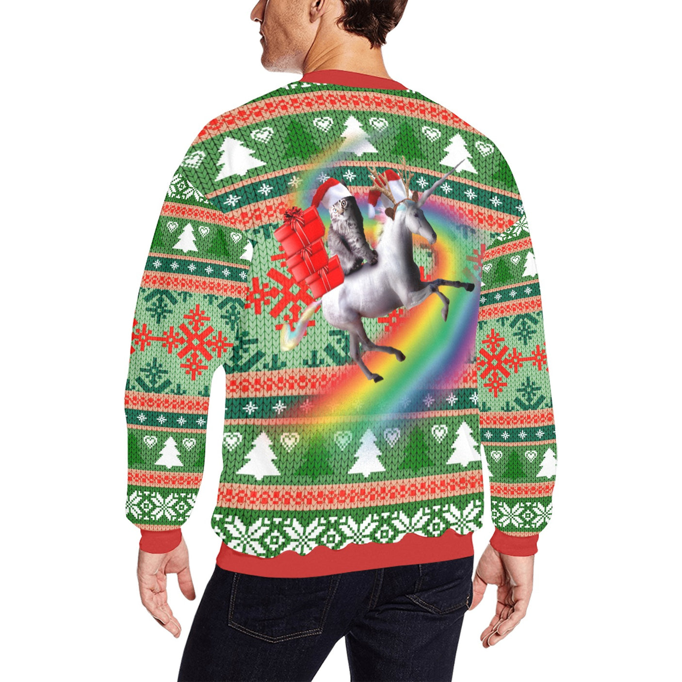 Cat Riding Unicorn Ugly Christmas Sweater