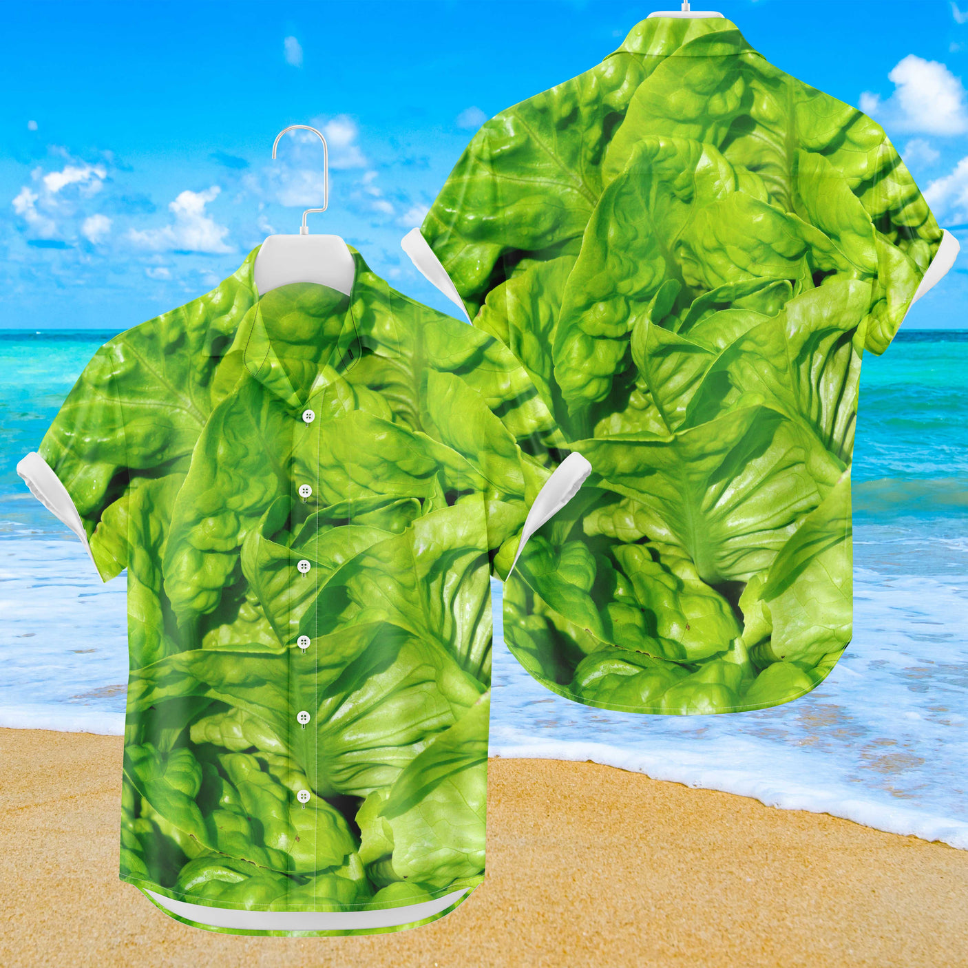 Hawaiihemd mit Salatbesatz | Button-Up-Down-Hemd