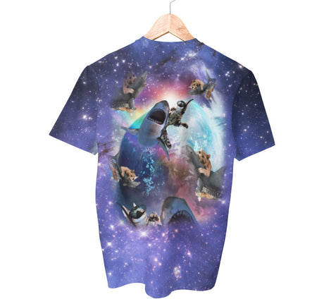 Space Cat Riding Shark Shirt | AOP 3D Tee Shirts