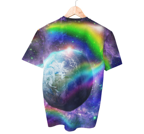 Chat laser arc-en-ciel dans la chemise spatiale | T-shirts AOP 3D