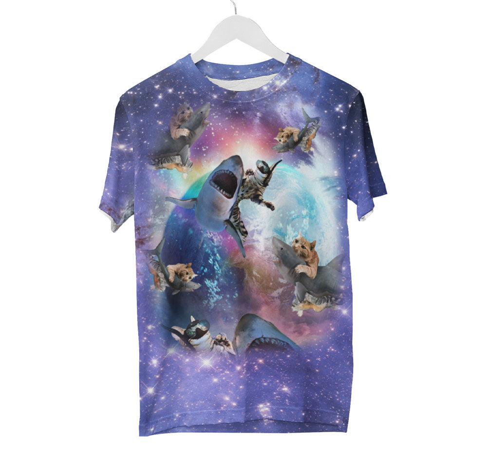 Chemise de requin d’équitation de chat de l’espace | T-shirts AOP 3D