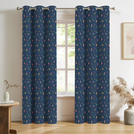 Retro 80s Curtains – Neon Geometric Grommet Set, 52 x 84 in