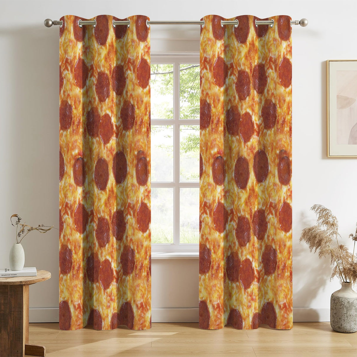 Pepperoni Pizza Curtains – Funny Food Grommet Set, 52 x 84 in