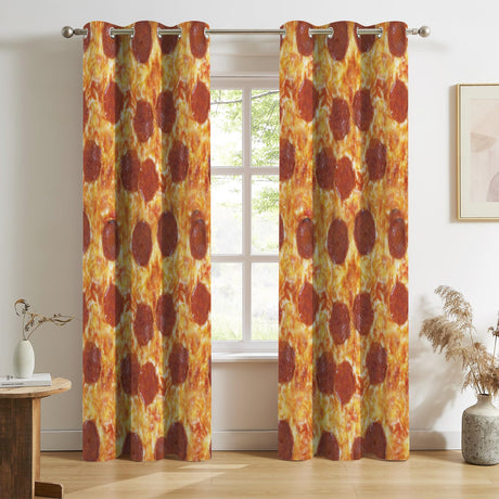 Pepperoni Pizza Curtains – Funny Food Grommet Set, 52 x 84 in