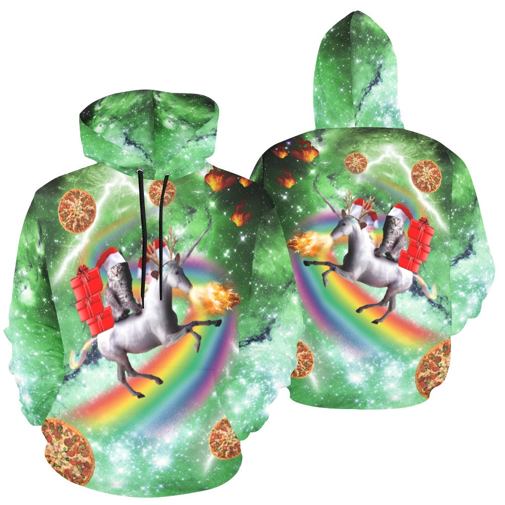 Cat Riding Unicorn Ugly Christmas Sweater Hoodie