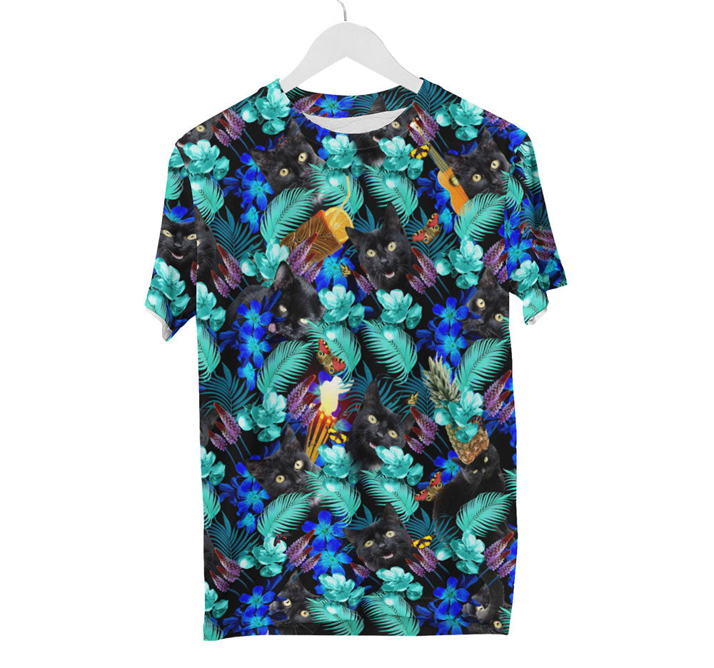 Chemise de chat noir tropical | T-shirts AOP 3D