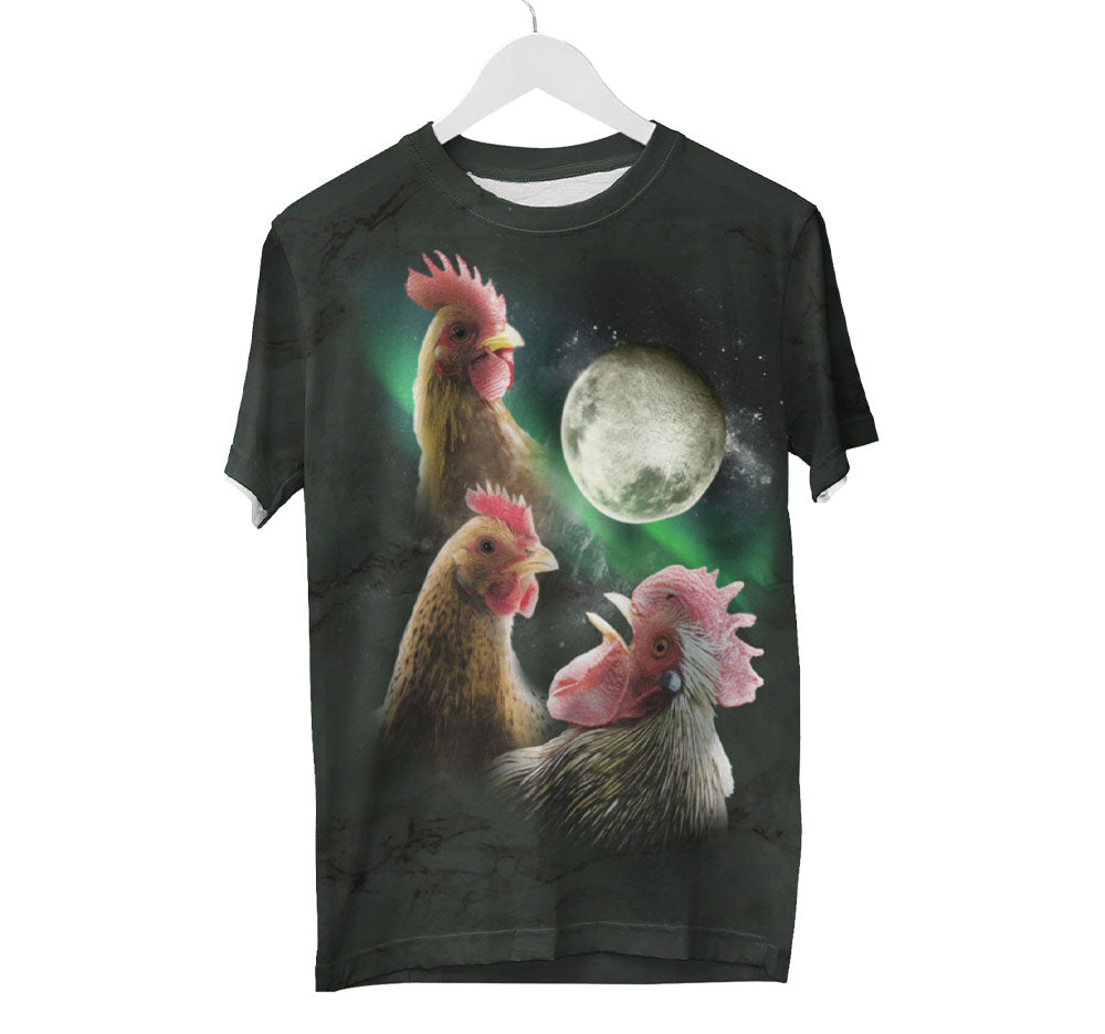 Drei Hühner Mond Shirt | AOP 3D T-Shirts