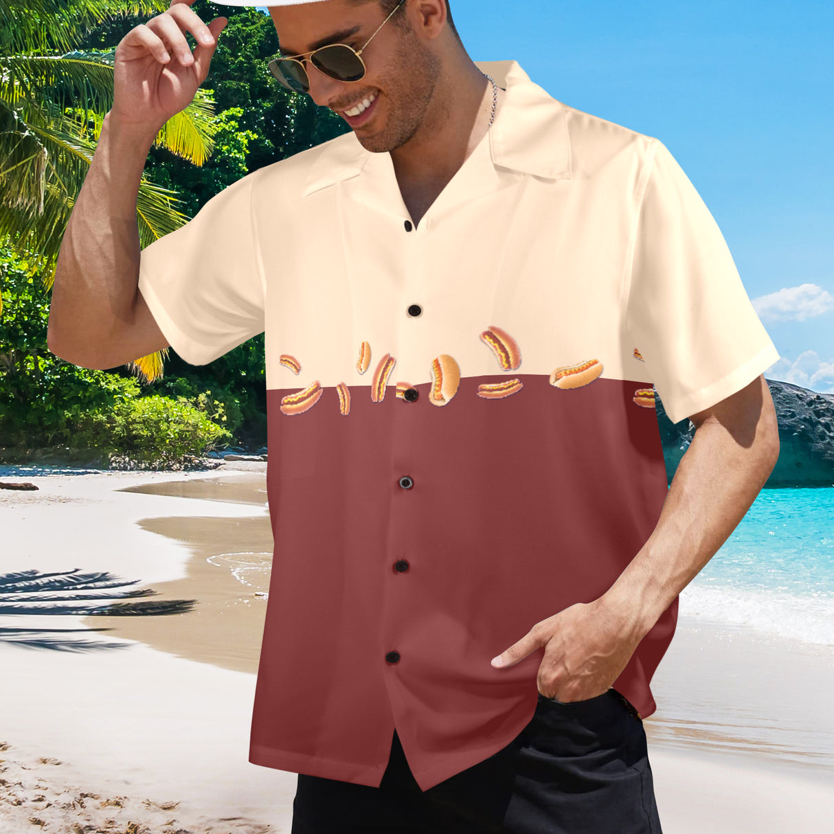 Hot Dog Hawaiian Shirt - Novelty Food Button-Up Gift