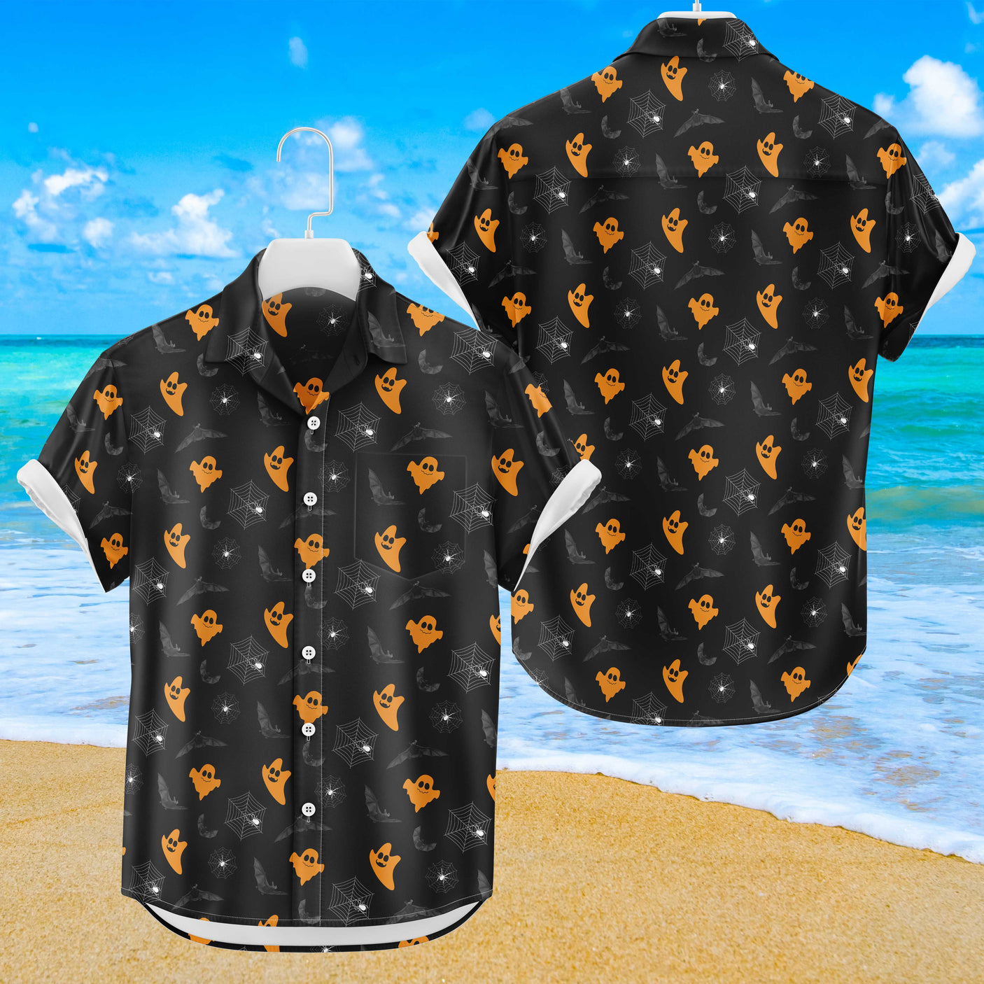 Chemise bouton hawaïenne Halloween Bat Ghost | Chemise boutonnée