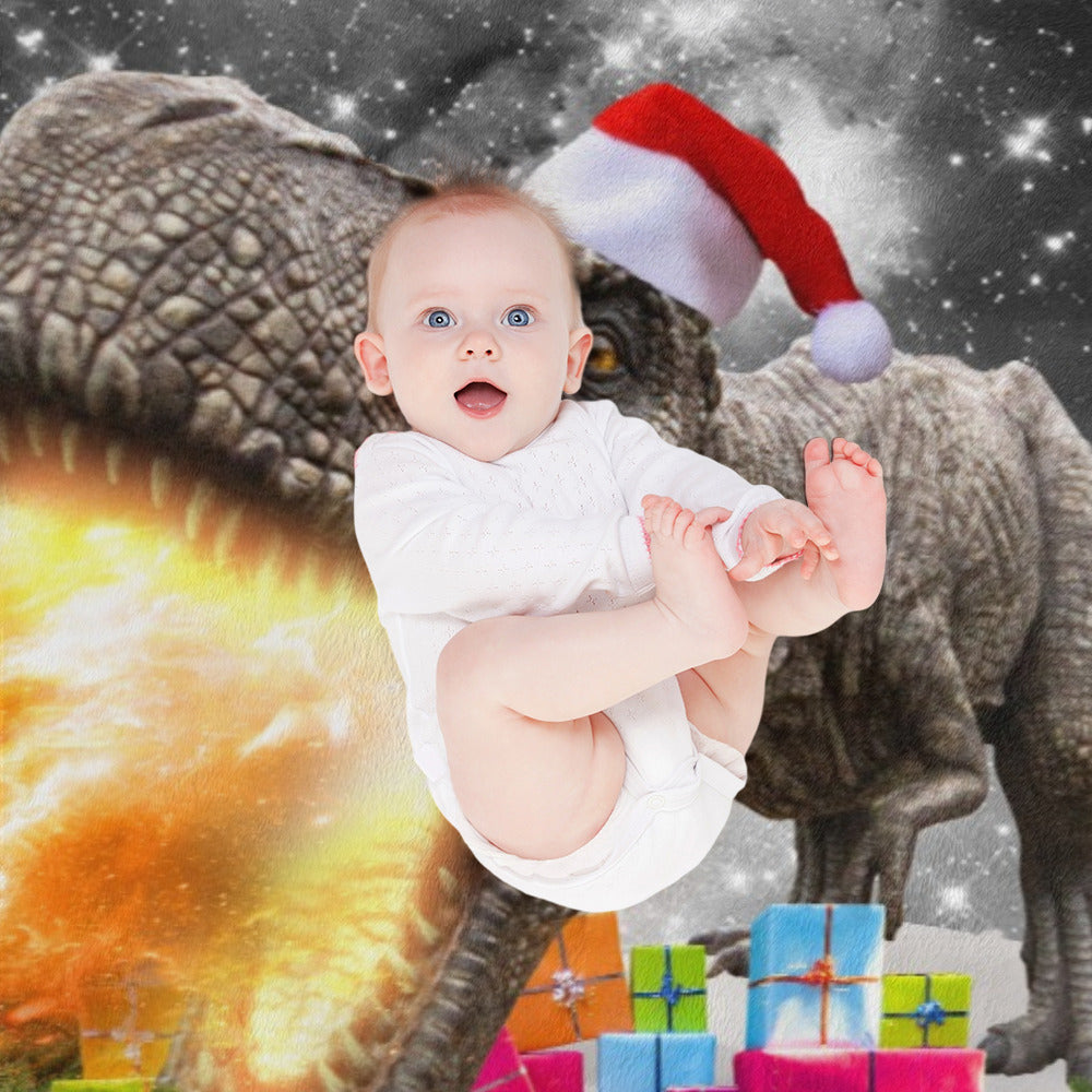 Dinosaur Santa Christmas Throw Blanket