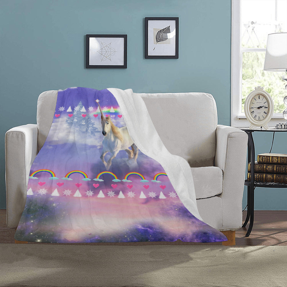 Rainbow Unicorn Christmas Throw Blanket