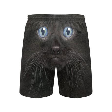 Black Kitten Face Swim Trunks | Men's Swimming Beach Shorts