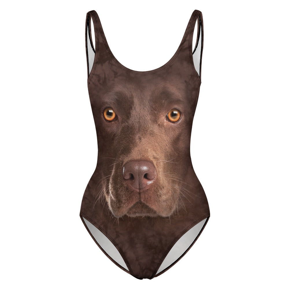 Chocolate Labrador Face One Piece Swimsuit