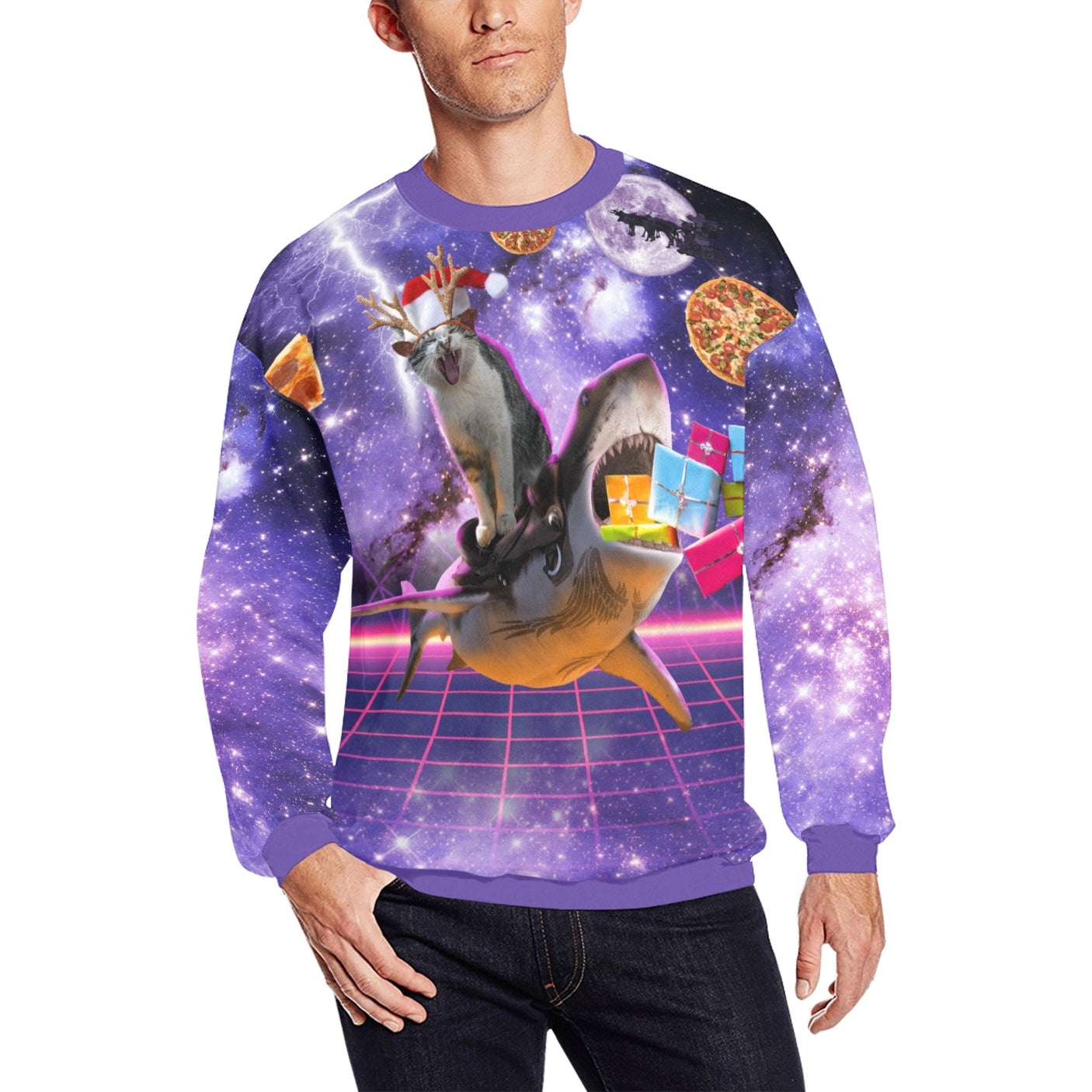 Cat Riding Shark Ugly Christmas Sweater