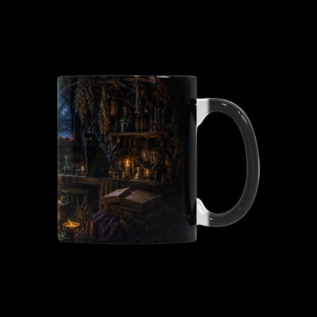 Glowing witch's cauldron and green smoke in a haunted workshop on color-changing mugs, product view 2