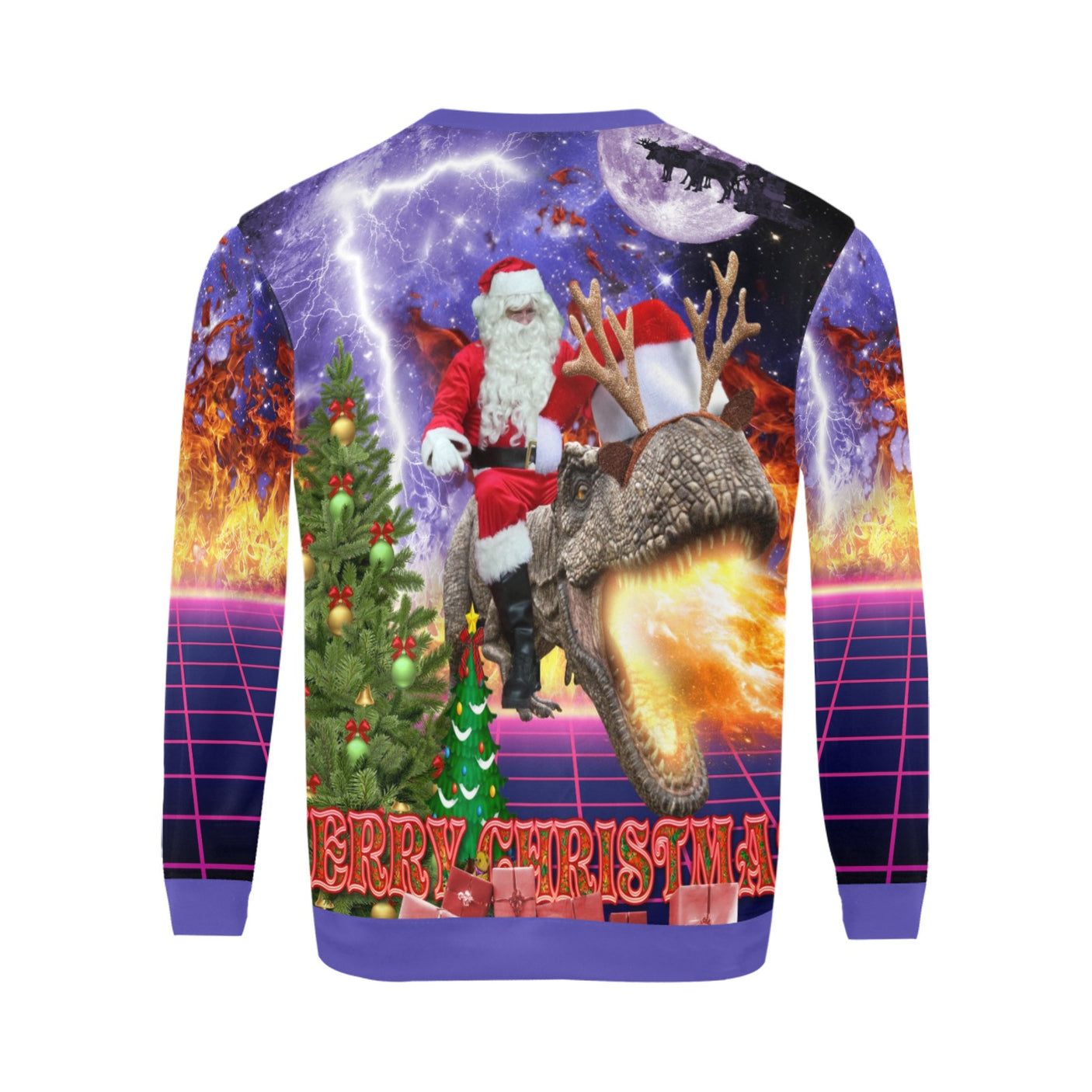 Santa Riding Dinosaur Ugly Christmas Sweater