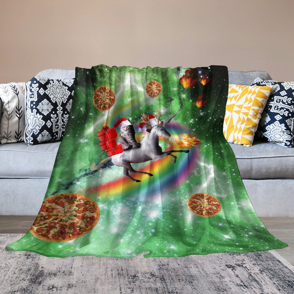 Christmas Cat Unicorn Throw Blanket