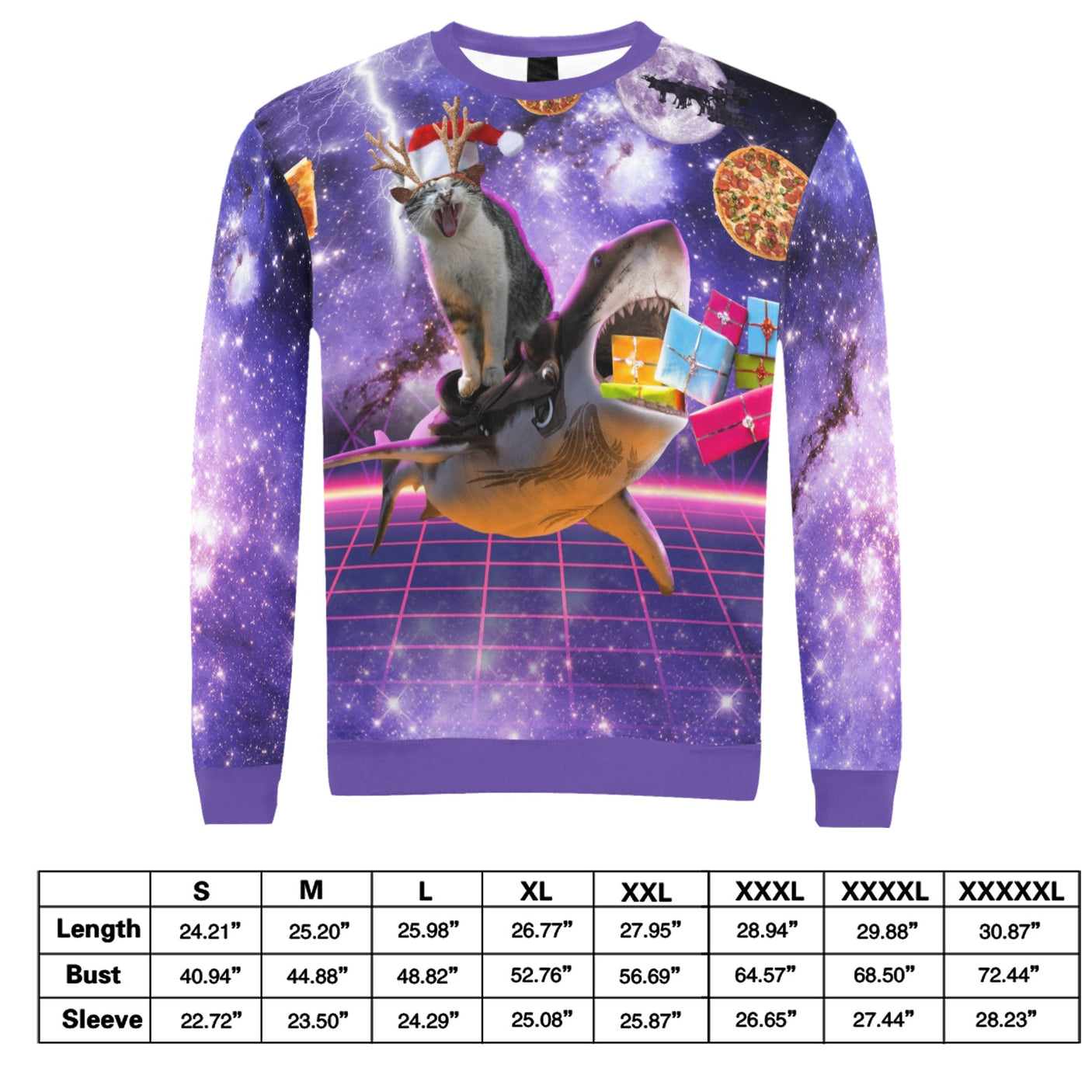 Cat Riding Shark Ugly Christmas Sweater