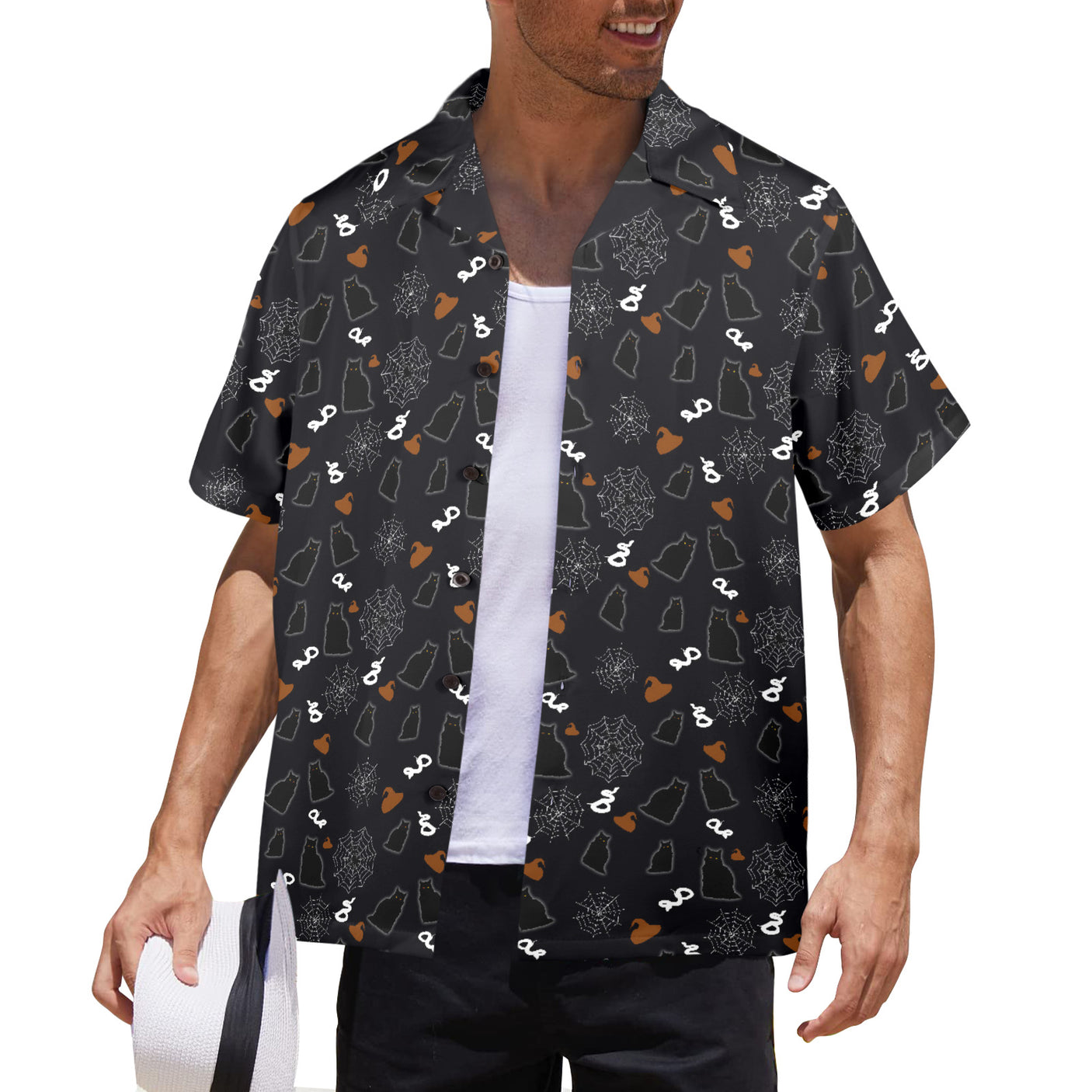 Black Cat Halloween Hawaiian Shirt | Button Up Down Shirt