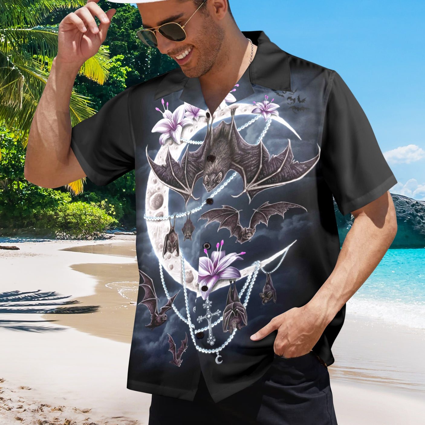 Bats Moon, Sarah Richter Art Hawaiian Shirt