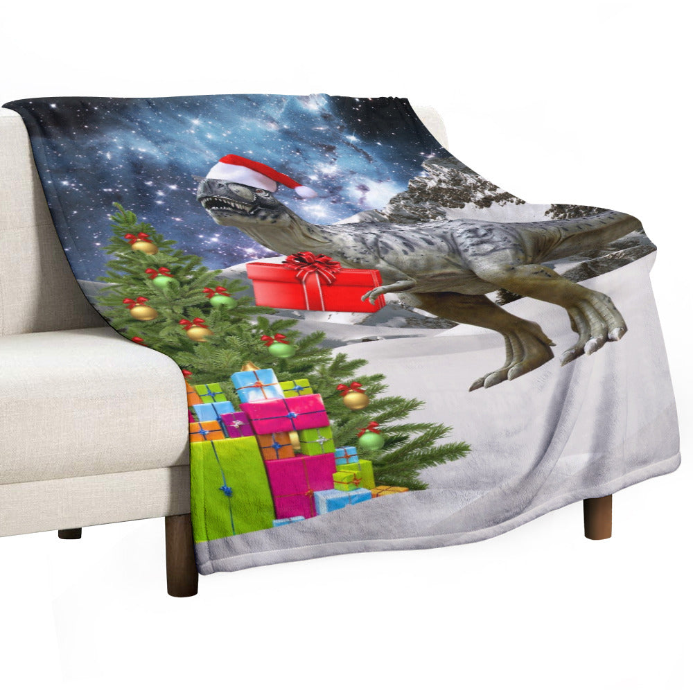 Dinosaur Santa Christmas Throw Blanket