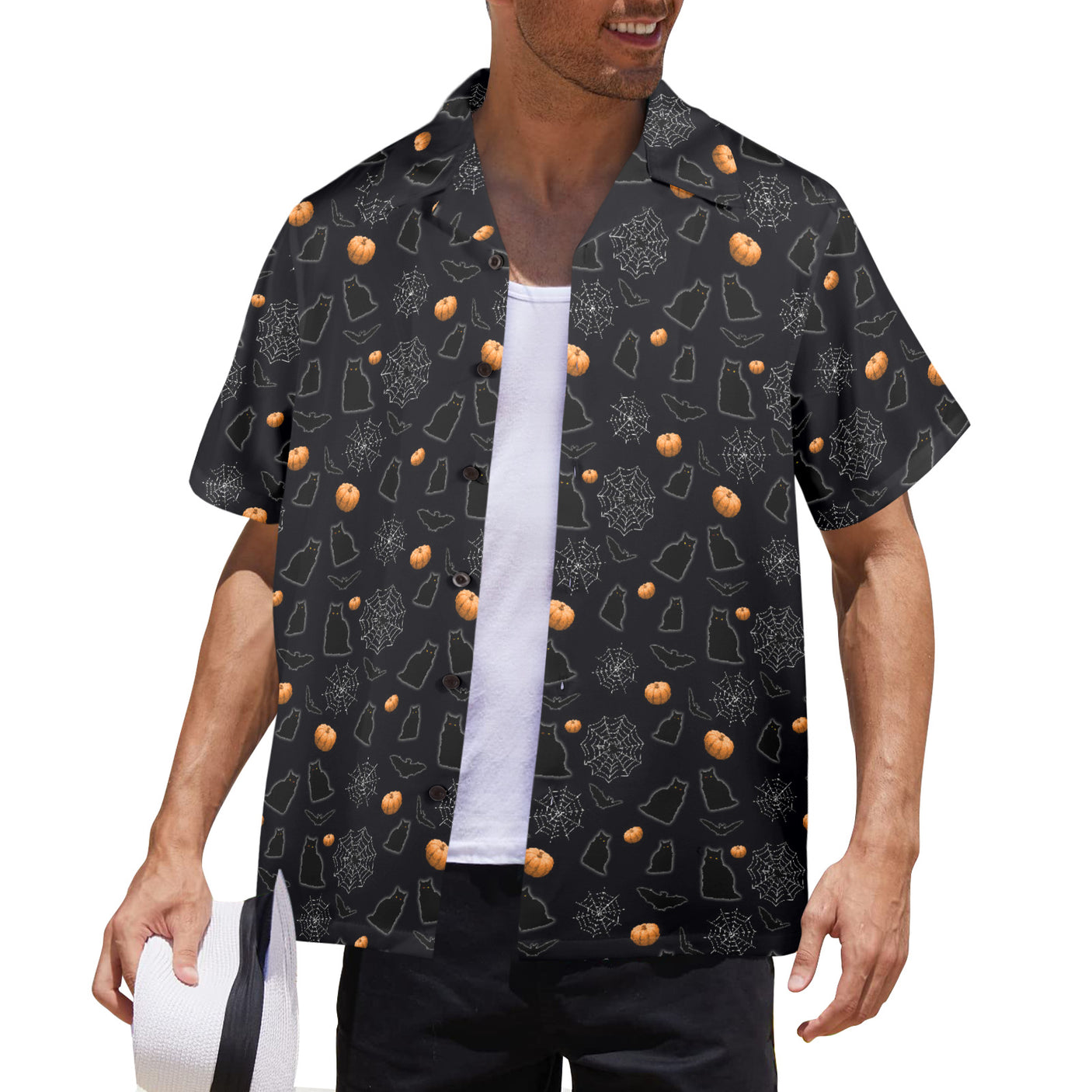 Black Cat Halloween Hawaiian Shirt | Button Up Down Shirt