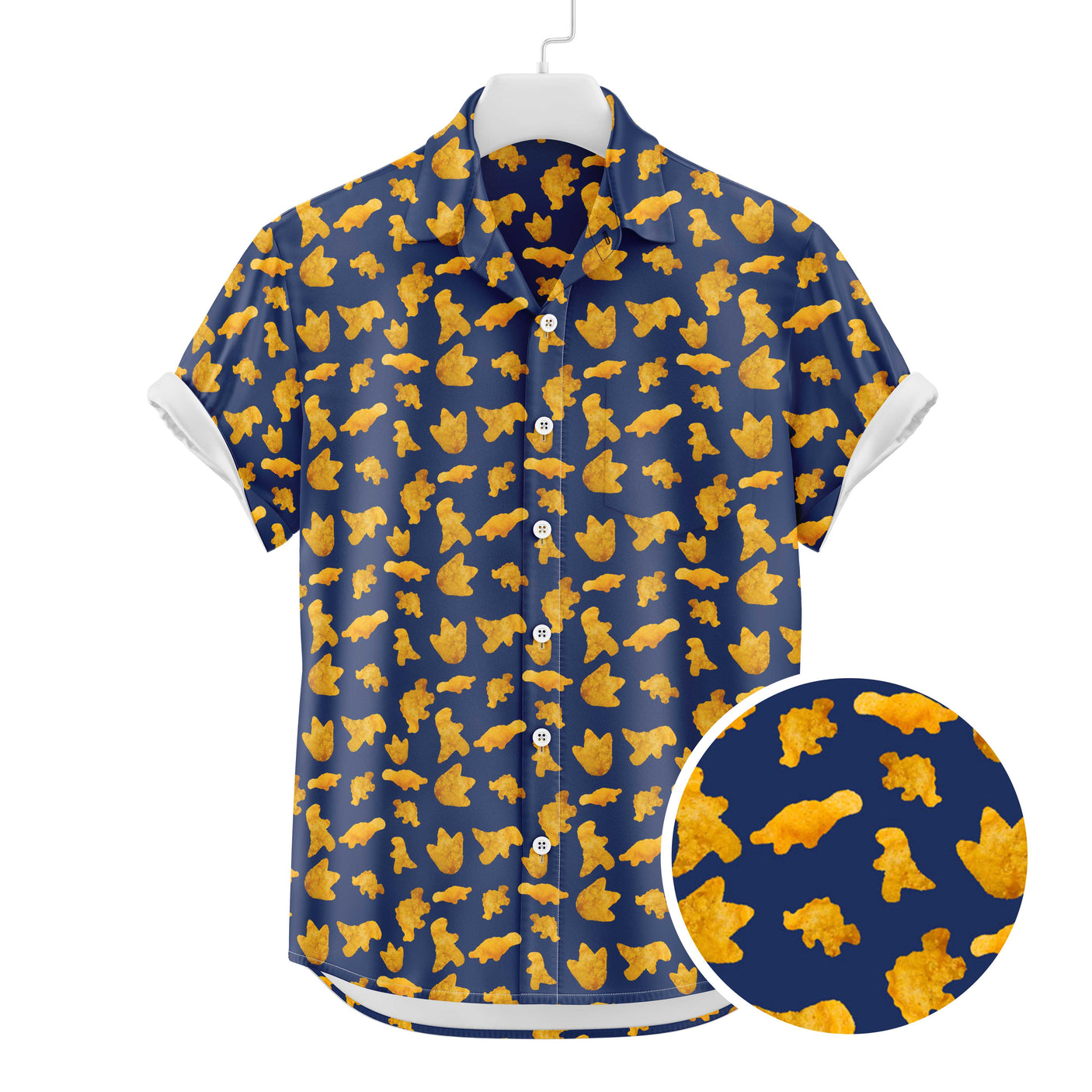 Chemise hawaïenne de nuggets de poulet de dinosaure | Chemise boutonnée