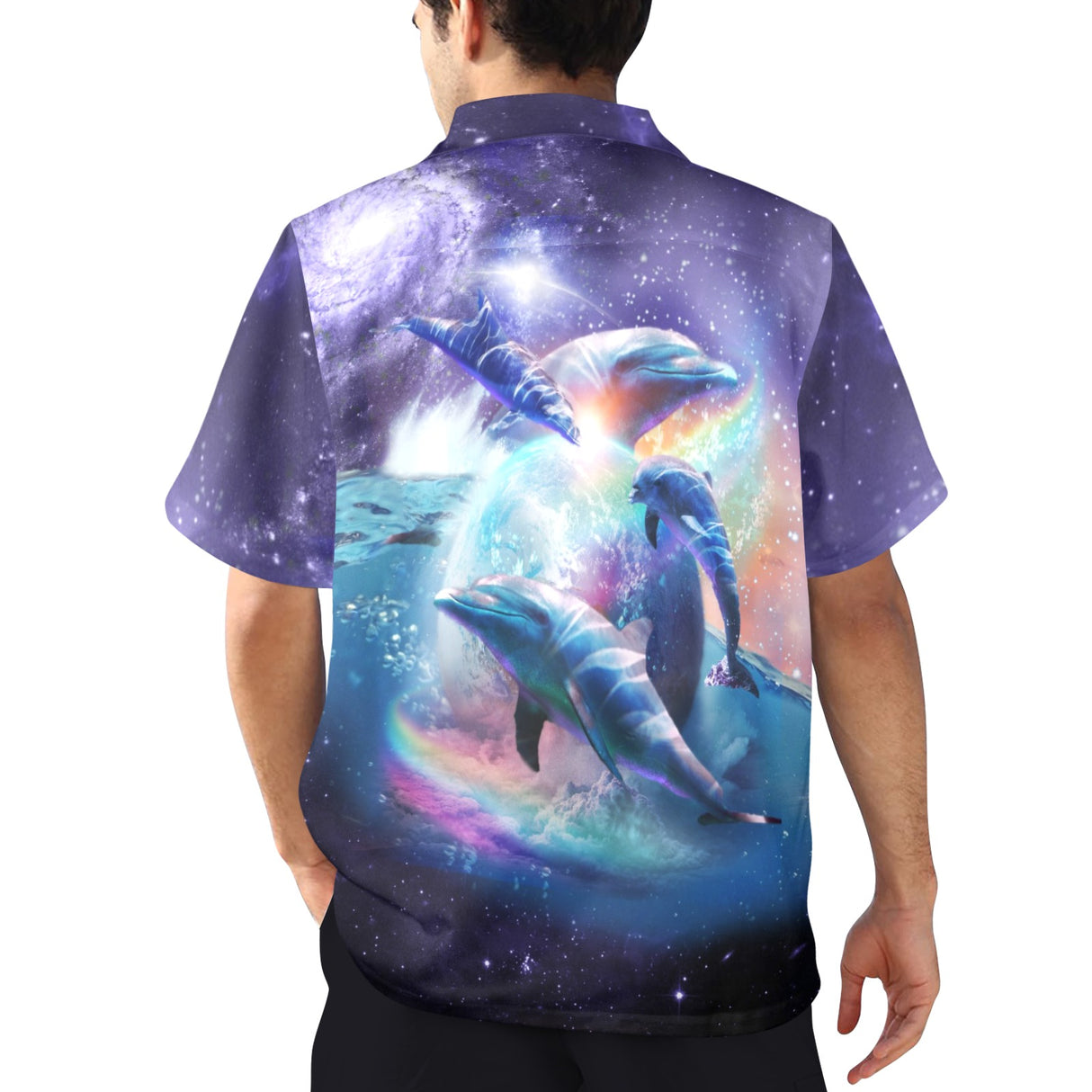 Space Dolphin Vacation Shirt - Galaxy Ocean Hawaiian Button-Up
